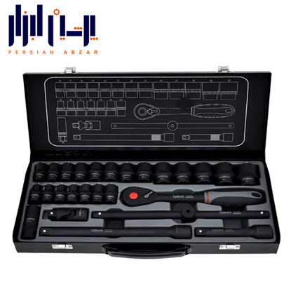 تصویر از جعبه بکس 26 پارچه درایو 1/2 اینچ ساخت تایوان توسن کد T1252-26M