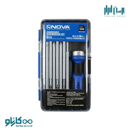 تصویر از ست پیچ گوشتی قابل تعویض 9 عددی با دسته جغجغه ای نوا کد 1350